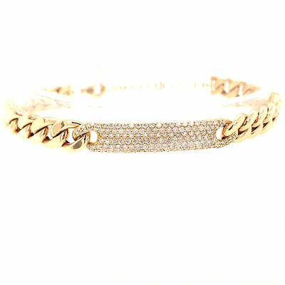 18K Diamond Plate Cuban Link Bracelet Yellow Gold