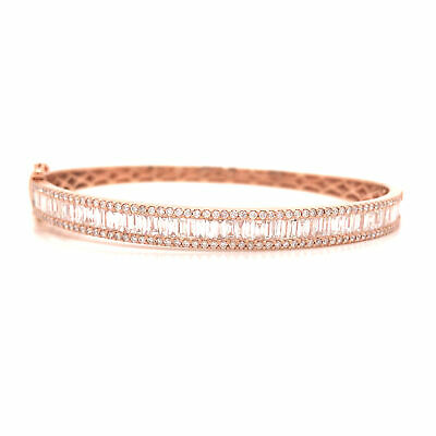 18K Round and Baguette Diamond Bangle Rose Gold