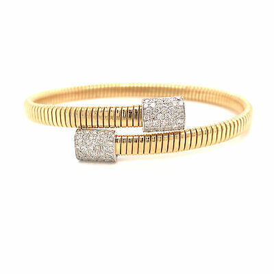 18K Diamond Pave Station Flexible Wrap Bangle Bracelet Two-Tone Gold