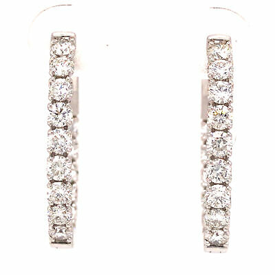 14K 1.91 Carat Diamond Oval In/Out Hoop Earrings White Gold