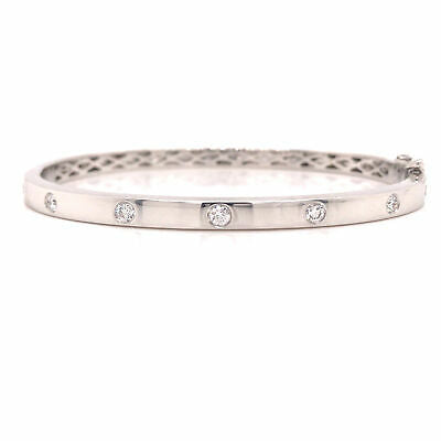 14K Diamond Bevel Bangle Bracelet White Gold