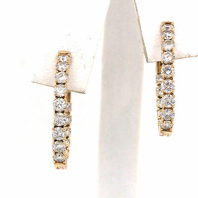 14K 1.91 Carat Diamond Oval In/Out Hoop Earrings Yellow Gold
