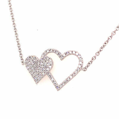 14K Diamond Double Heart Bracelet White Gold