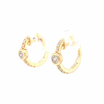 14K Diamond Huggie Earrings Yellow Gold