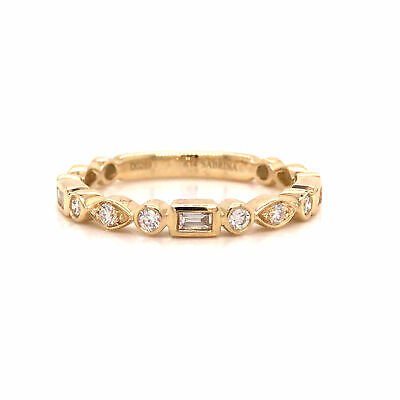 14K Round and Baguette Diamond Band Yellow Gold