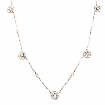 14K Diamond Flower Cluster Station Necklace White Gold