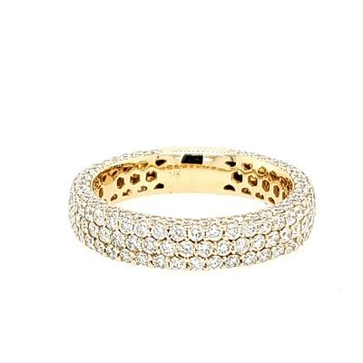 Pave Diamond Band. Three row. Eternity Band. 14K Yellow Gold. Made for Love Jewelry. Boca Raton FL. Free Shipping. 30 day return.