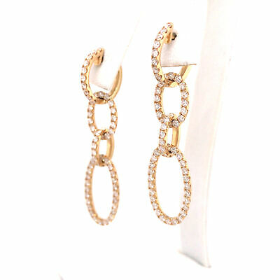 14K Oval Link Hanging Diamond Earrings Yellow Gold