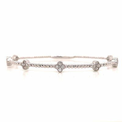 14K Diamond Flexible Cluster Station Bangle White Gold
