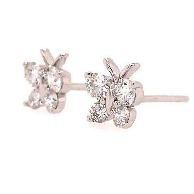 14K Diamond Butterfly Earrings White Gold