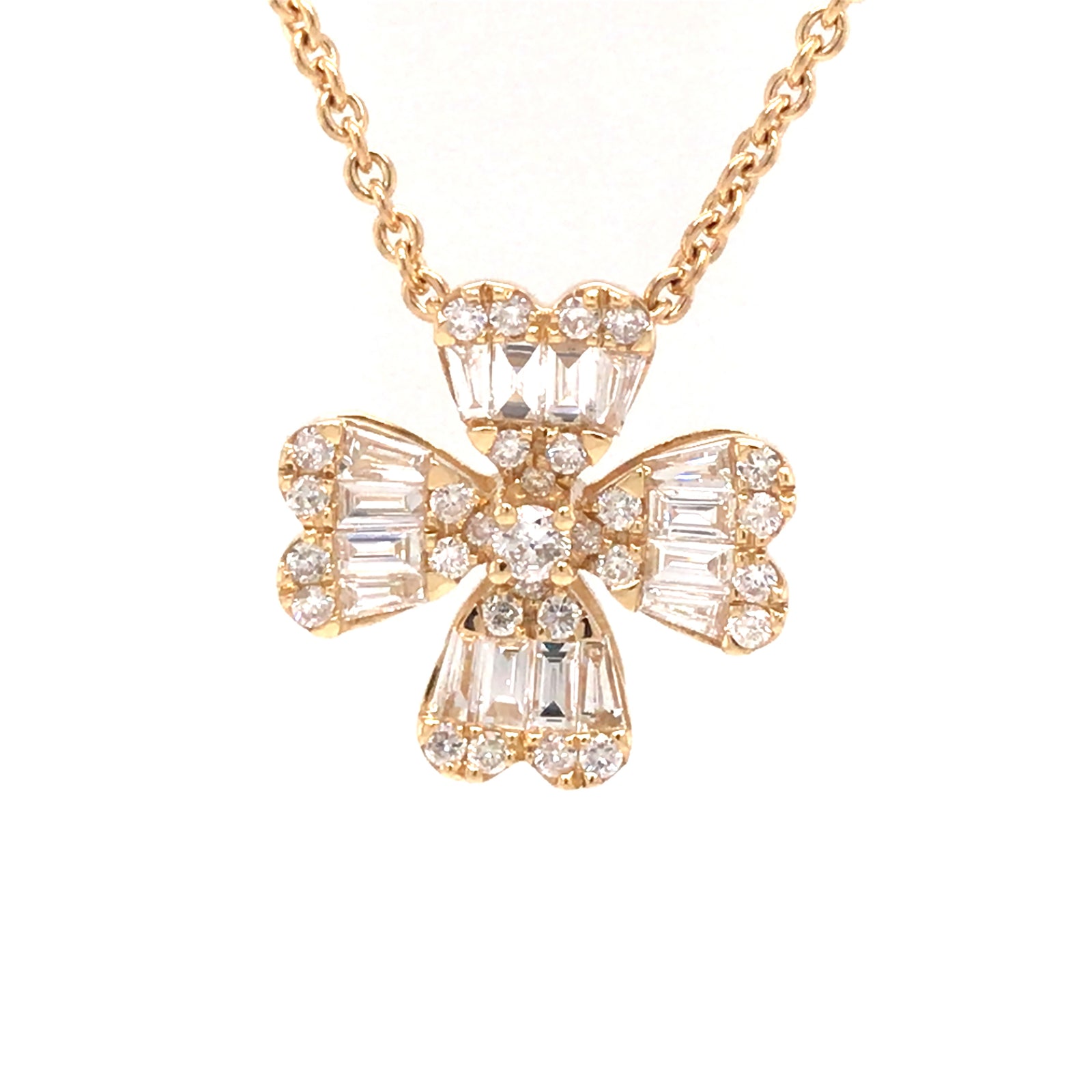 18K Diamond Clover Necklace Yellow Gold