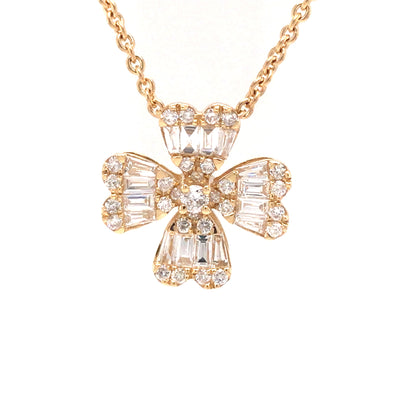18K Diamond Clover Necklace Yellow Gold