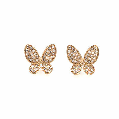 14K Diamond Pave Butterfly Earrings Yellow Gold