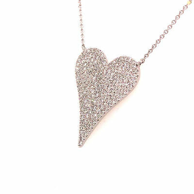 14K Diamond Pave Heart Necklace White Gold 0.53ctw