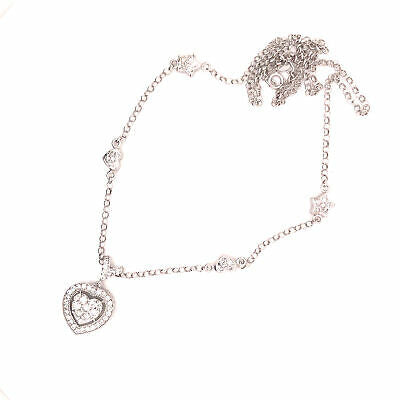 18K Diamond Pave Heart Necklace with Heart and Star Stations White Gold