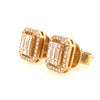 18K Round and Baguette Diamond Cluster Halo Earrings Yellow Gold