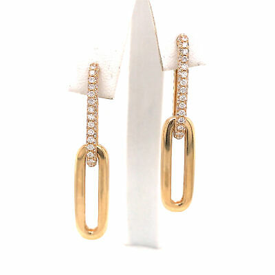14K Pave Diamond Link Drop Earrings Yellow Gold