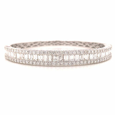 18K Emerald and Round Diamond Bangle Bracelet White Gold