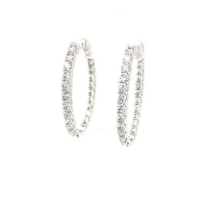 14K Diamond In/Out Oval Hoop Earring White Gold