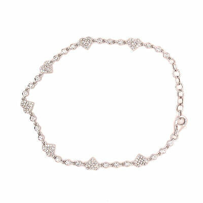 14K Diamond Pave Heart and Bezel Diamond Bracelet White Gold