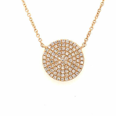 14K Pave Circle Disc Pendant Necklace Yellow Gold 0.29ctw