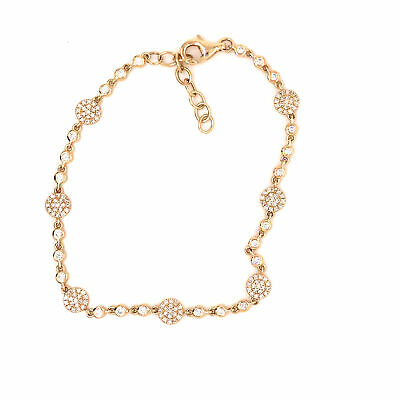 14K Diamond Pave Disc Chain Bracelet Yellow Gold