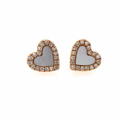 14K Diamond Halo Mother of Pearl Heart Earrings Yellow Gold