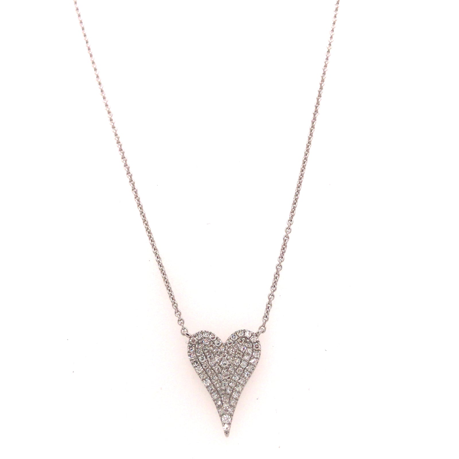 14K Diamond Pave Heart Necklace White Gold 0.17ctw