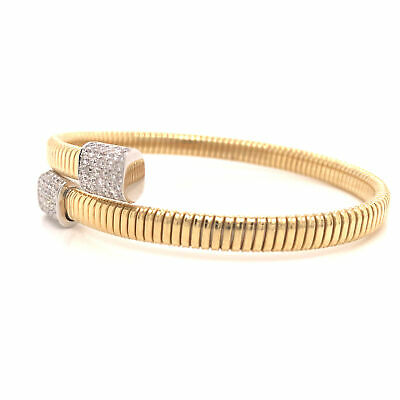 18K Diamond Pave Station Flexible Wrap Bangle Bracelet Two-Tone Gold