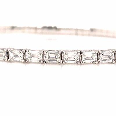 14K Emerald Diamond Flexible Bangle Bracelet White Gold