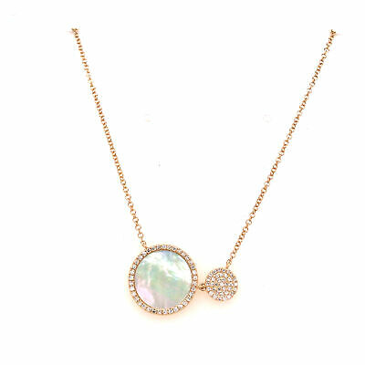 14K Mother of Pearl and Diamond Necklace Yellow Gold