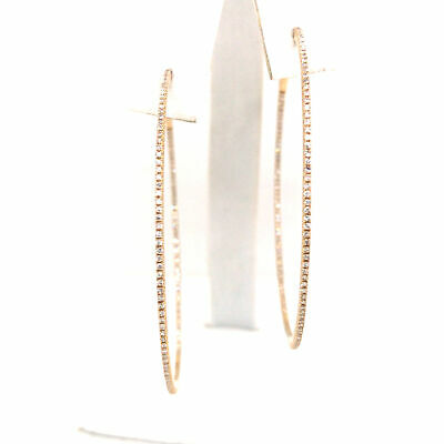 14K Thin In/Out Diamond Hoops Yellow Gold
