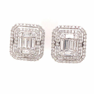 18K Diamond Halo Cluster Stud Earring White Gold