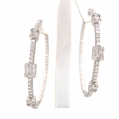 18K Diamond In/Out Hoop Station Earrings White Gold