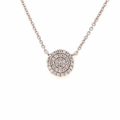 14K Diamond Pave Disc Circle Necklace White Gold 0.12ctw