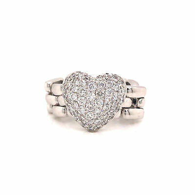 18K Diamond Pave Heart Flexible Chain Ring White Gold