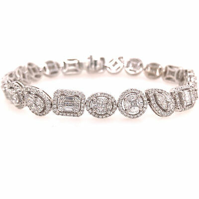 18K Diamond Cluster Line Bracelet White Gold