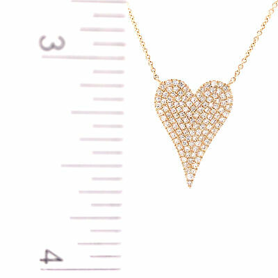 14K Diamond  Pave Heart Pendant Necklace Yellow Gold 0.38 ctw