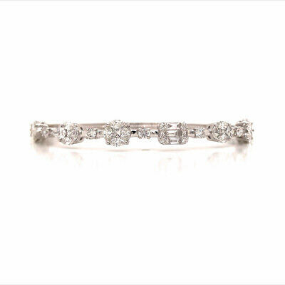 18K Diamond Cluster Bangle Bracelet White Gold