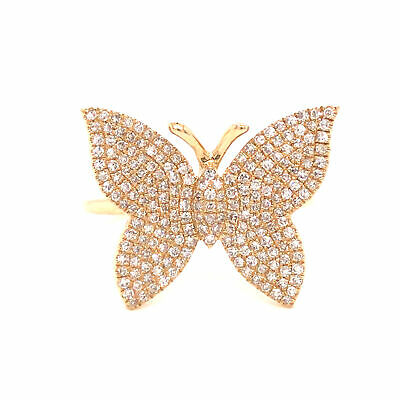 14K Pave Diamond Butterfly Ring Yellow Gold