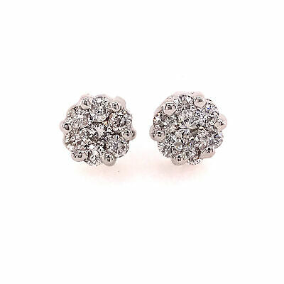 14K Diamond Pave Cluster Earrings White Gold