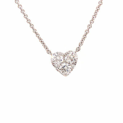 14K Diamond Cluster Heart Pendant White Gold