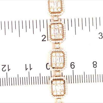 18K Round and Baguette Diamond Cluster Line Bracelet Yellow Gold