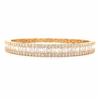 18K Emerald and Round Diamond Bangle Bracelet Yellow Gold