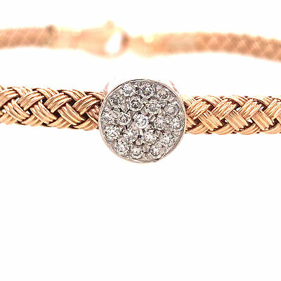 14K Diamond Station Bangle Bracelet Rose Gold and White Gold