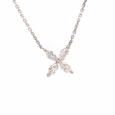 18K Marquise Diamond Flower Pendant Necklace White Gold