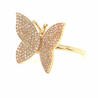 14K Pave Diamond Butterfly Ring Yellow Gold