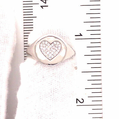 14K Diamond Pave Heart Signet Pinky Ring White Gold