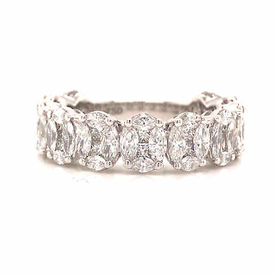 18K Marquise and Princess Diamond Oval Cluster Eternity Band White Gold