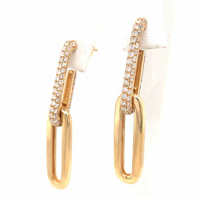 14K Pave Diamond Link Drop Earrings Yellow Gold